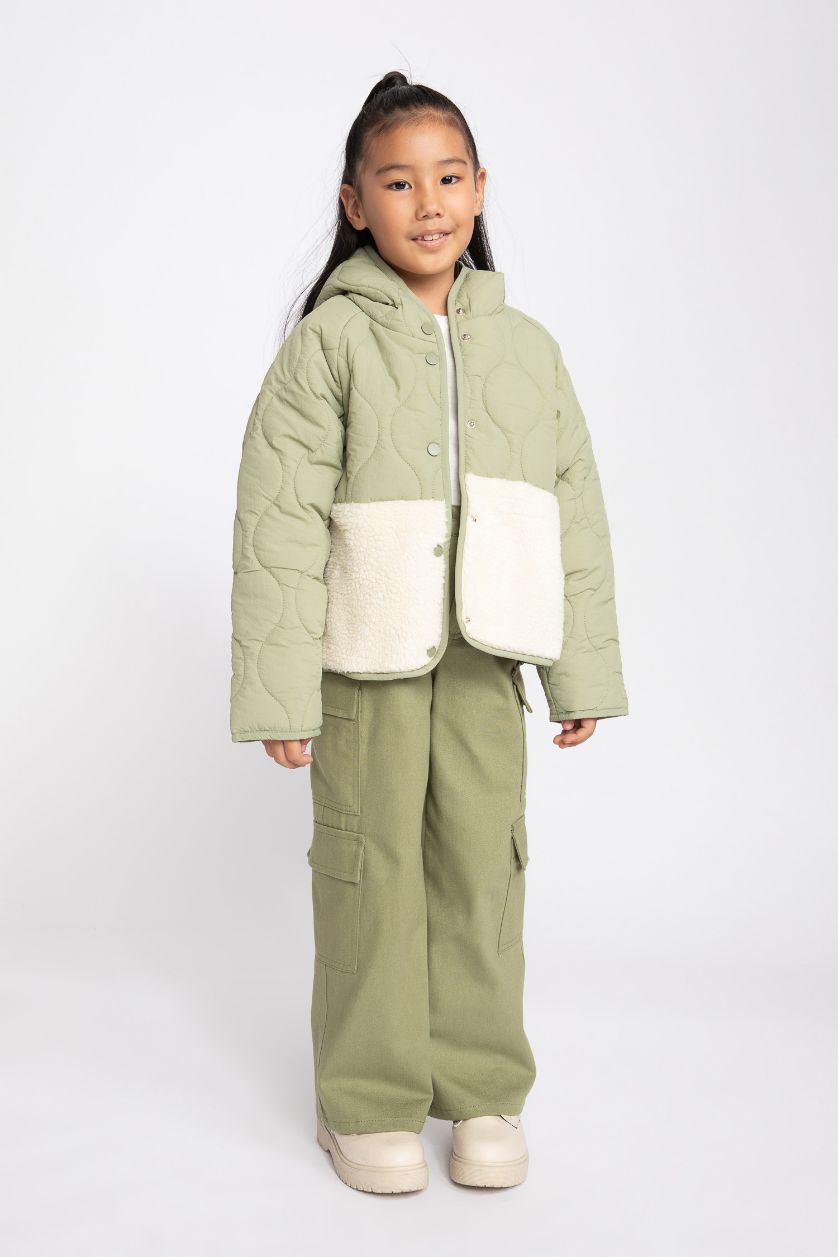 GIRLS & TEENS Light Green Girl Hooded Fleece Lined Quilted Jacket