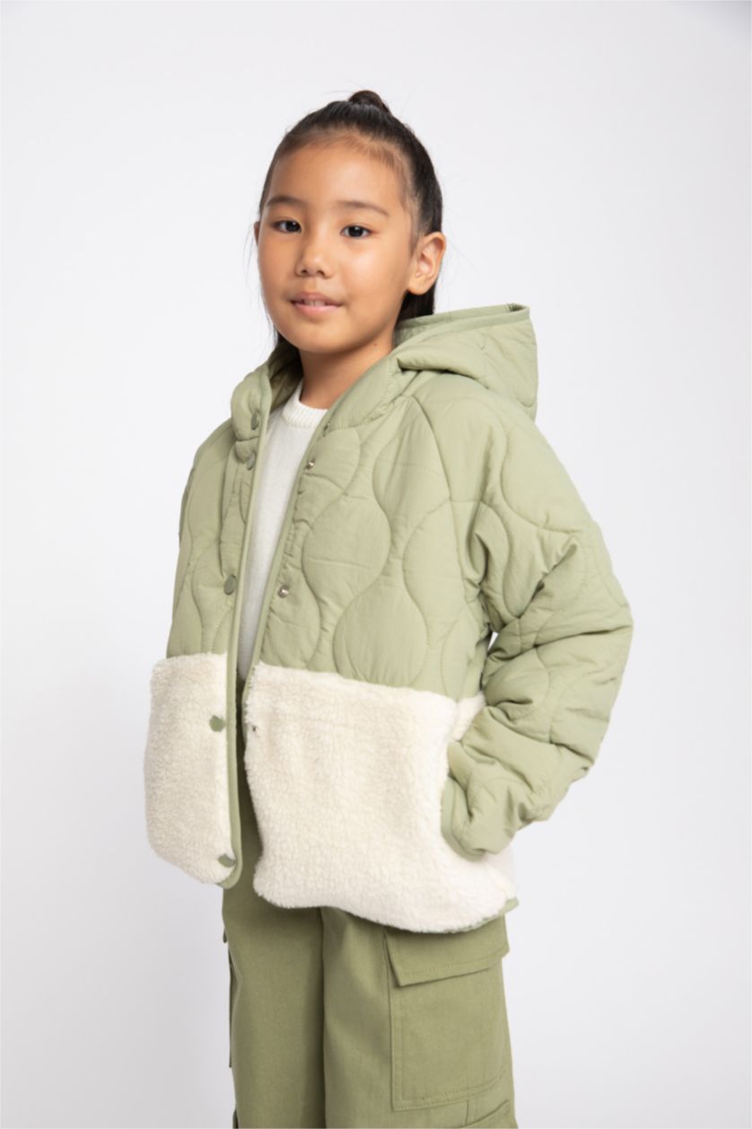 GIRLS & TEENS Light Green Girl Hooded Fleece Lined Quilted Jacket