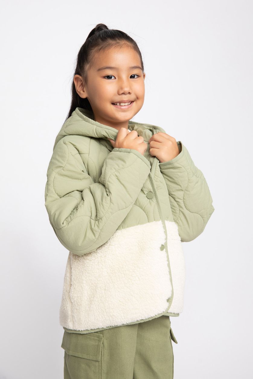 GIRLS & TEENS Light Green Girl Hooded Fleece Lined Quilted Jacket