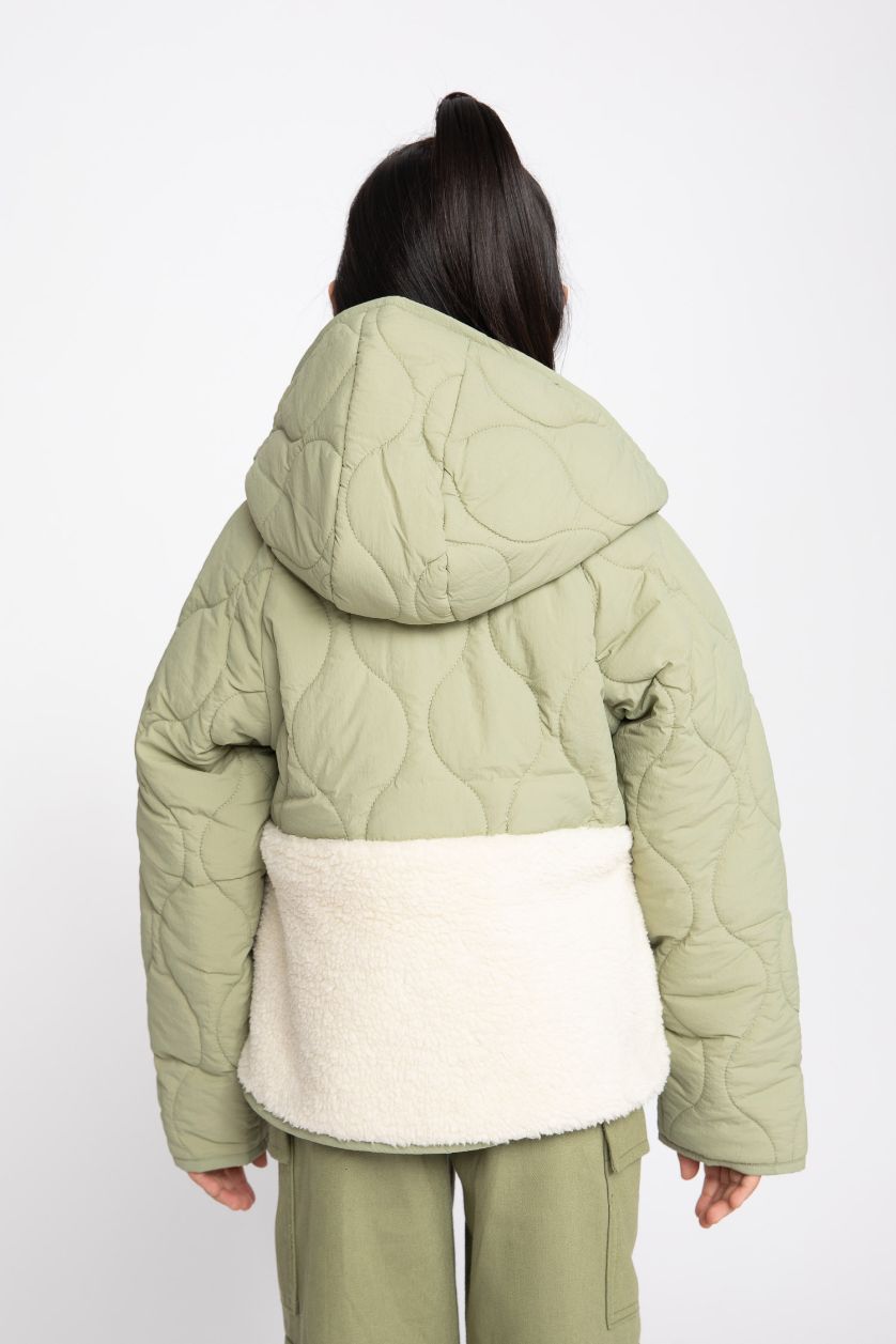 GIRLS & TEENS Light Green Girl Hooded Fleece Lined Quilted Jacket