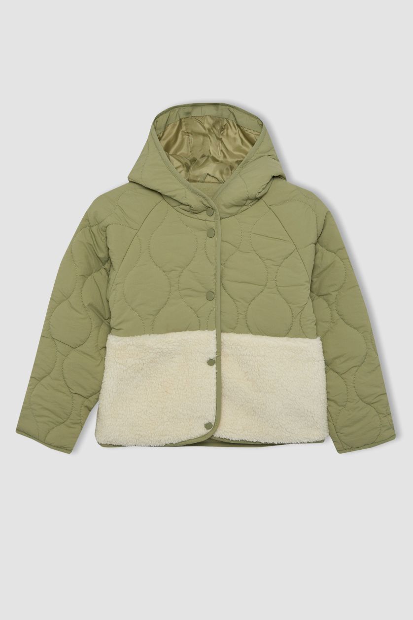 GIRLS & TEENS Light Green Girl Hooded Fleece Lined Quilted Jacket