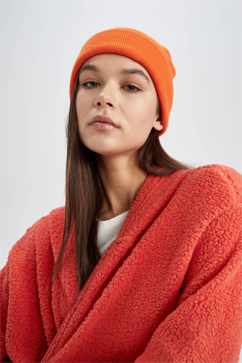 Woman Orange Oversize Fit Welsoft Plush Cardigan