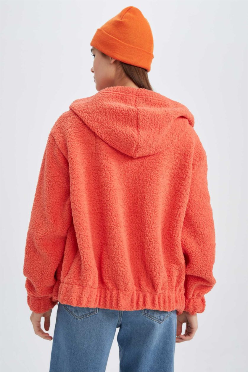 Woman Orange Oversize Fit Welsoft Plush Cardigan