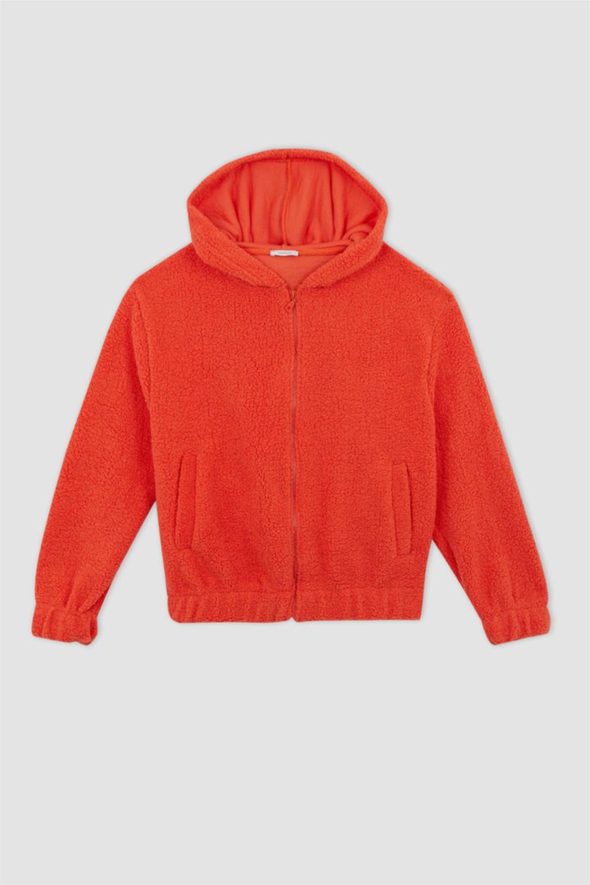 Woman Orange Oversize Fit Welsoft Plush Cardigan