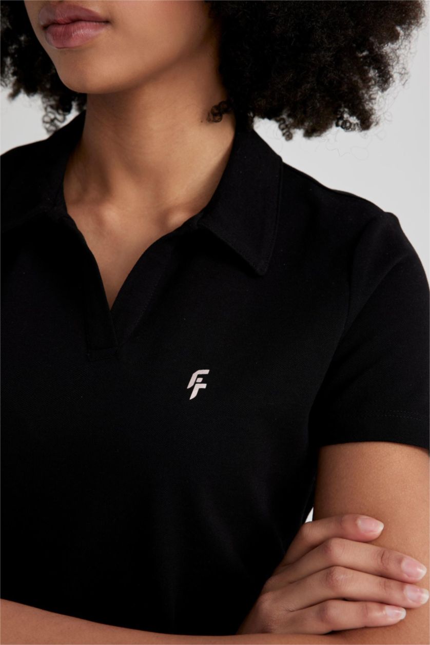 WOMAN Black DeFactoFit Fitted Polo Neck Short Sleeve T-Shirt