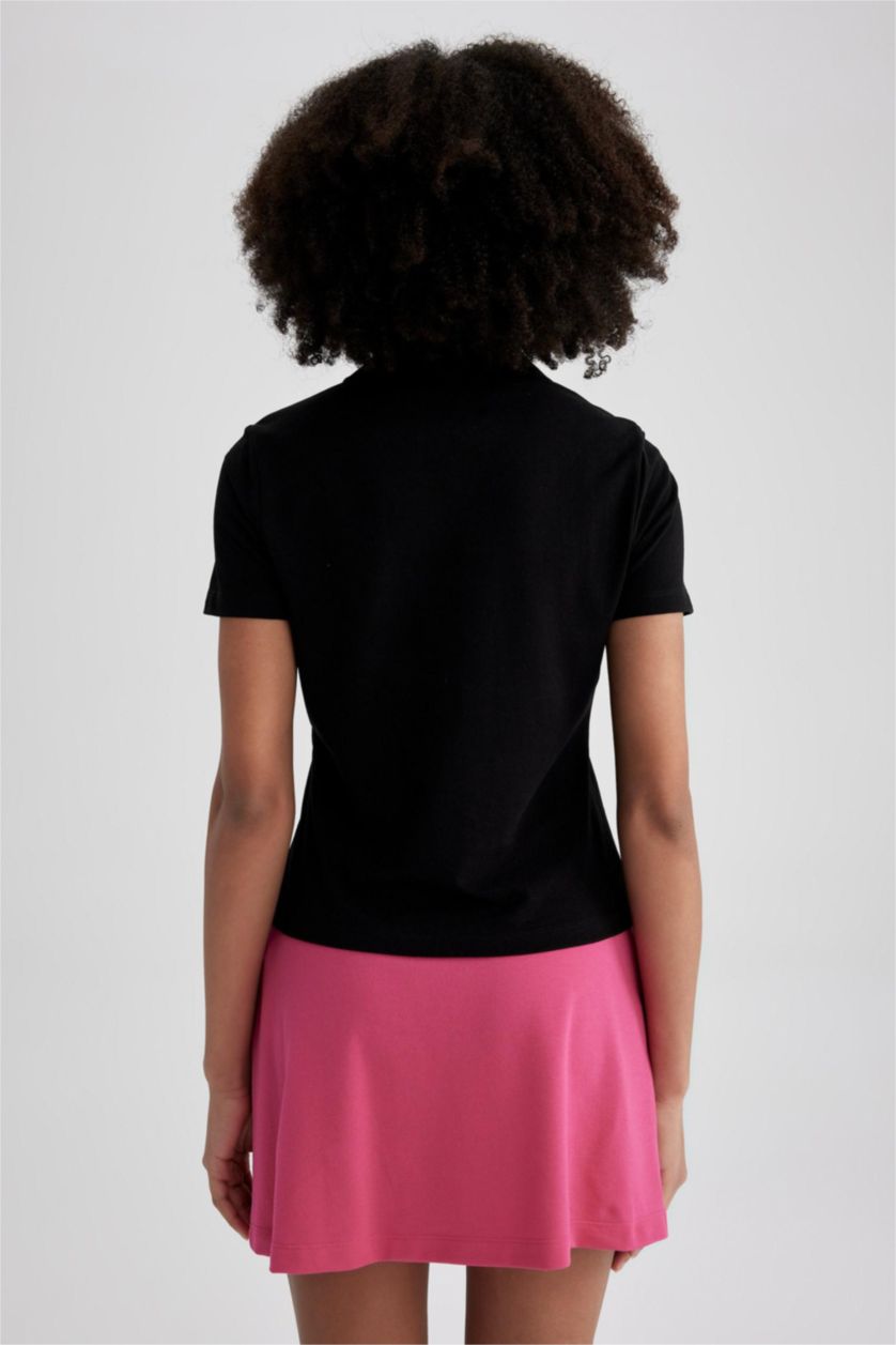 WOMAN Black DeFactoFit Fitted Polo Neck Short Sleeve T-Shirt