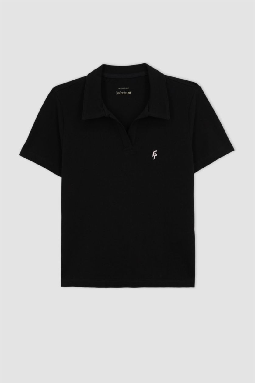 WOMAN Black DeFactoFit Fitted Polo Neck Short Sleeve T-Shirt
