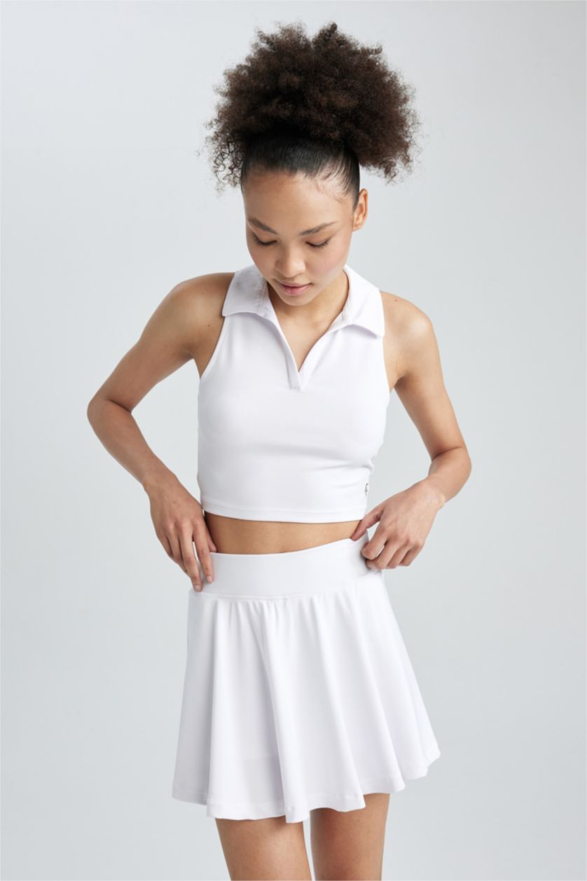 Женская Белый Спортивная майка с воротником поло, DeFactoFit