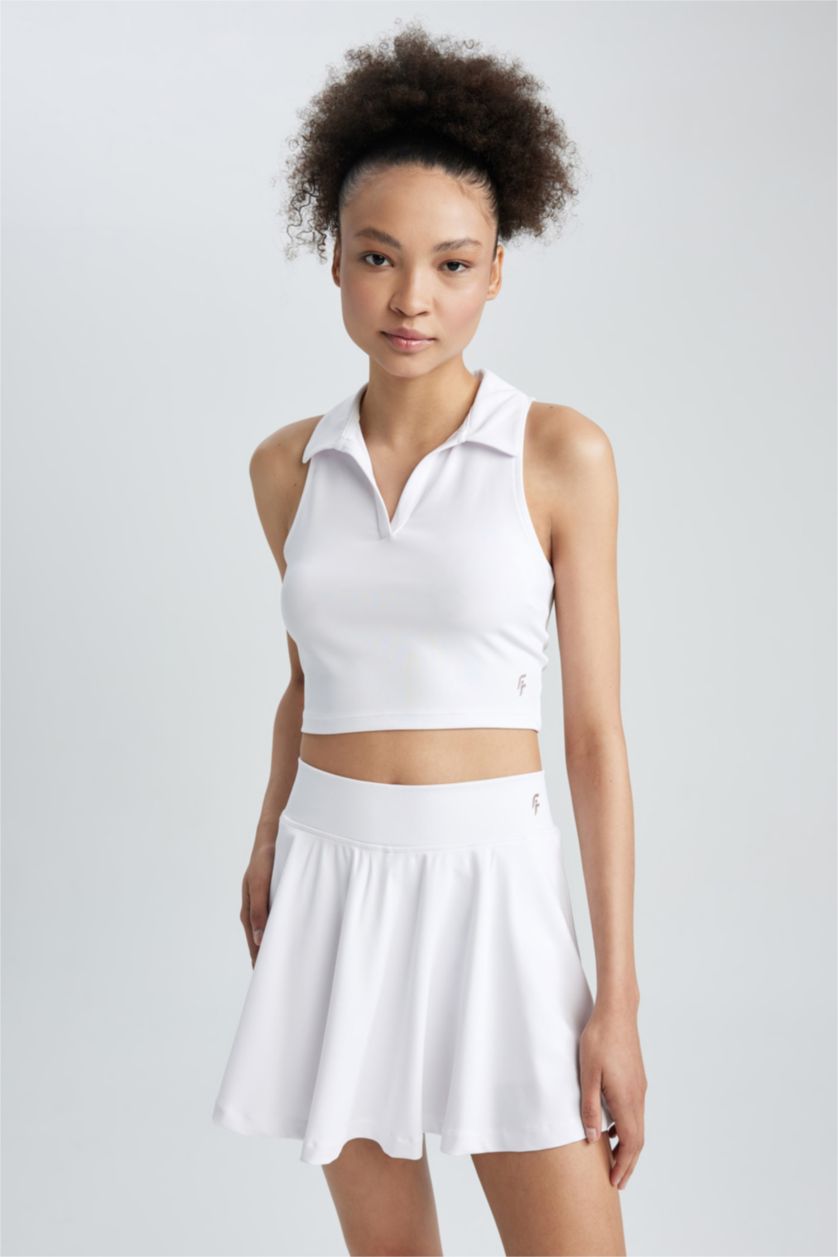 Женская Белый Спортивная майка с воротником поло, DeFactoFit