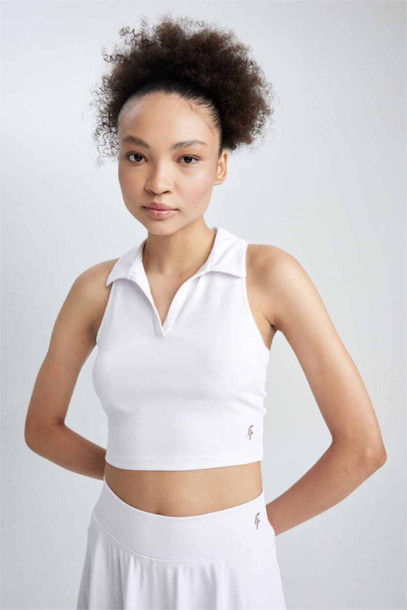 Женская Белый Спортивная майка с воротником поло, DeFactoFit
