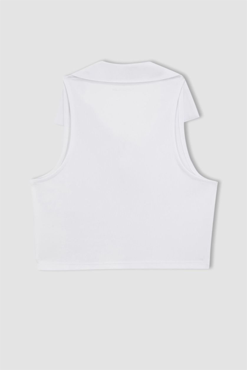 Женская Белый Спортивная майка с воротником поло, DeFactoFit