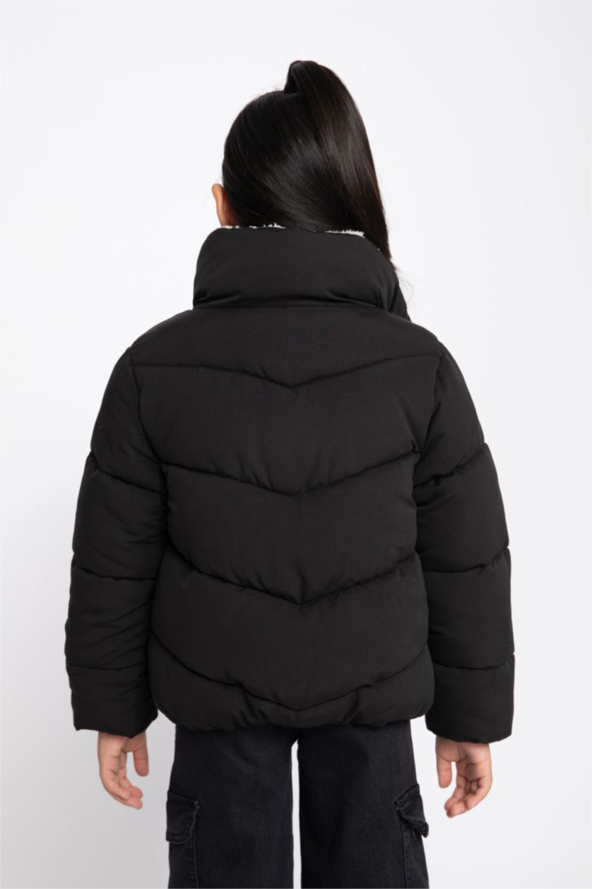 GIRLS & TEENS Black Girl Stand-up Collar Plush Lining Jacket