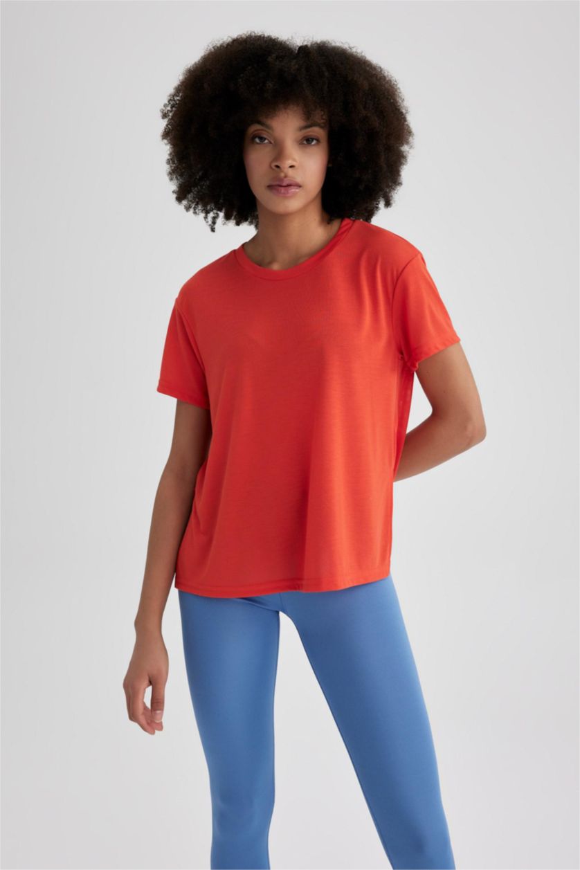 WOMAN Orange Standard Fit Crew Neck Sports T-Shirt