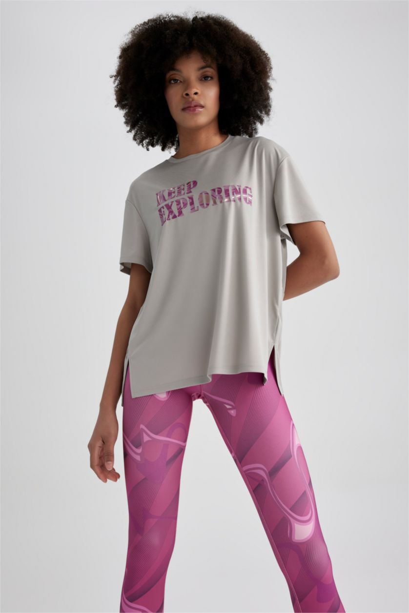 WOMAN Grey Loose Fit Crew Neck Slogan Short Sleeve T-Shirt