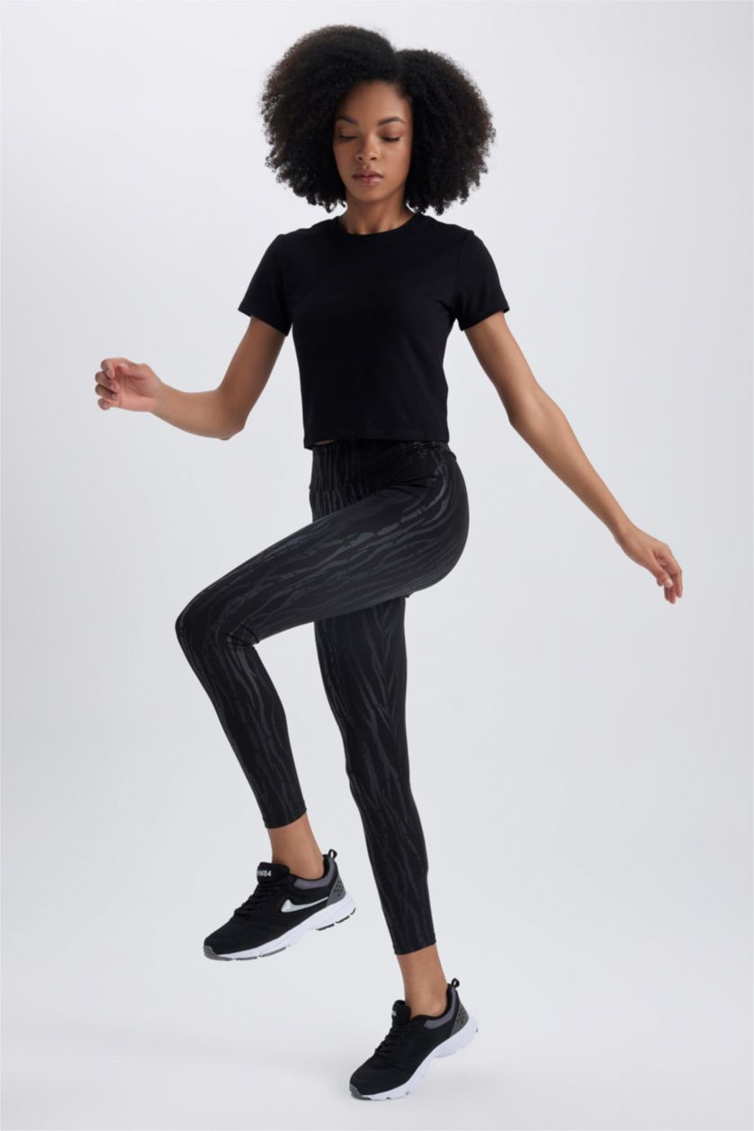 Woman Black Defacto Fit Patterned Leggings Covering the Waist