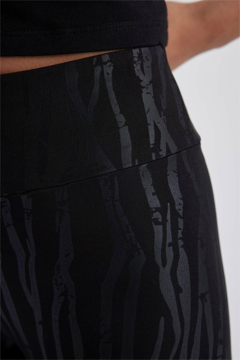 Woman Black Defacto Fit Patterned Leggings Covering the Waist