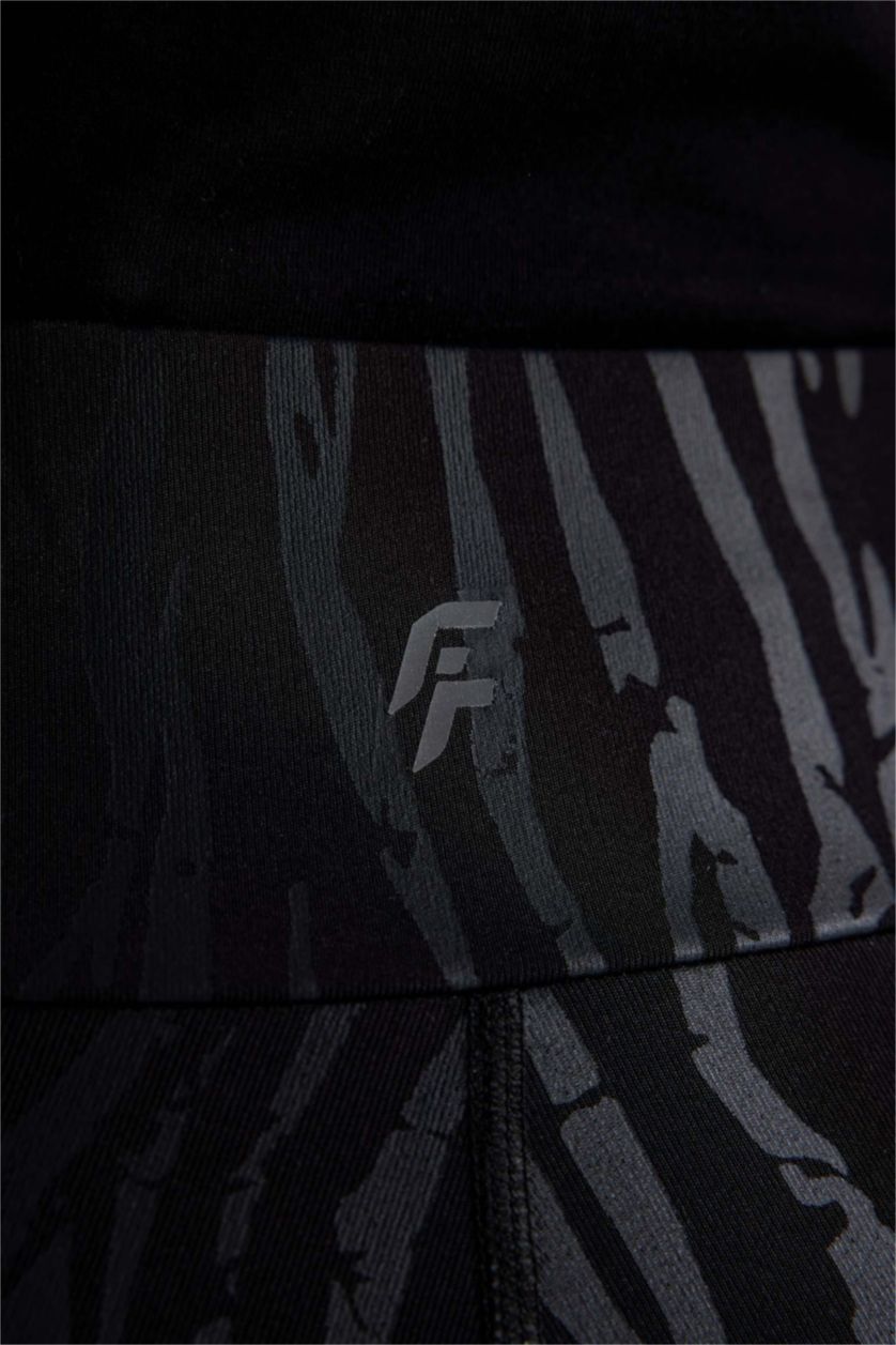 Woman Black Defacto Fit Patterned Leggings Covering the Waist