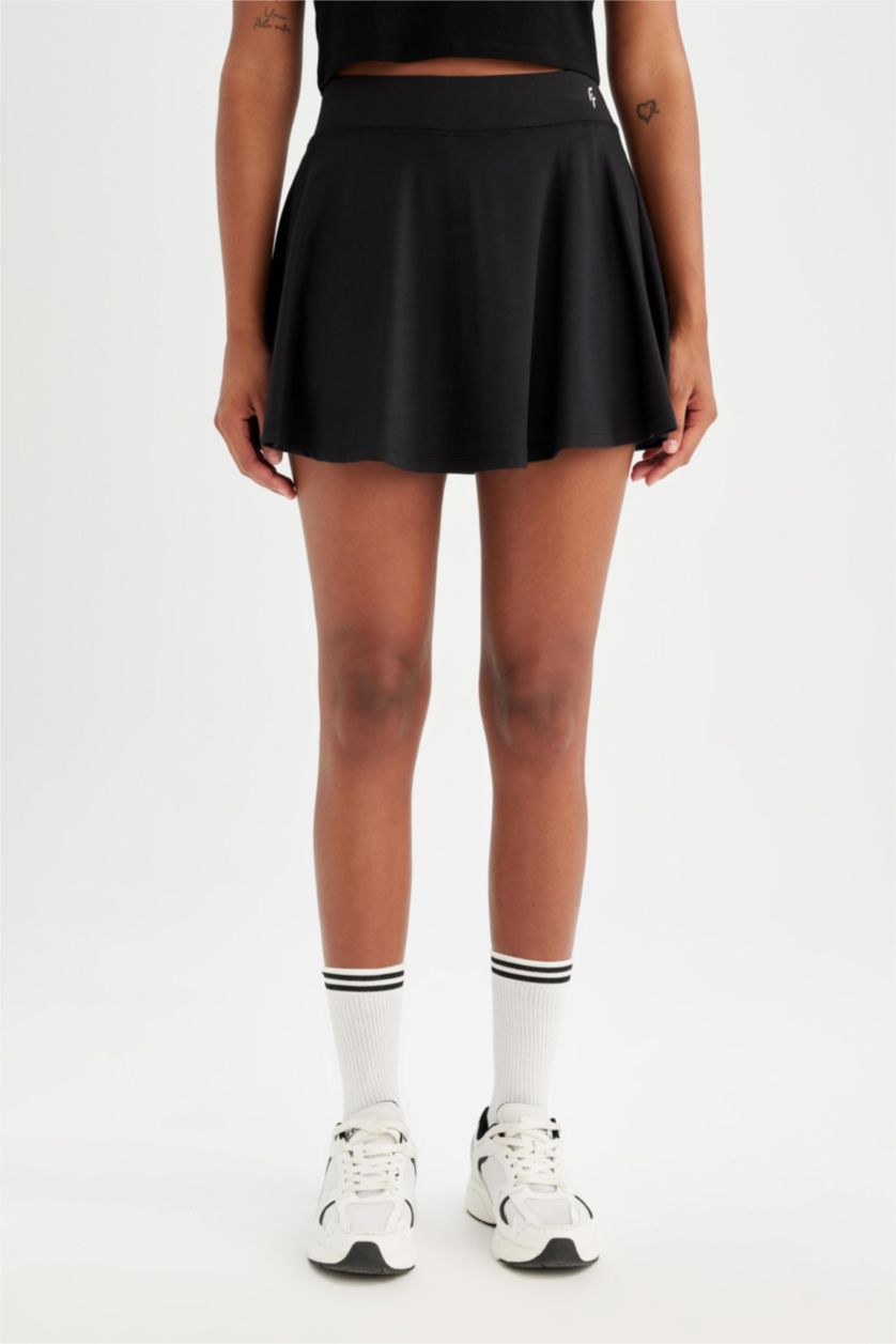 Kadın Siyah Sporcu İçi Taytlı Mini Tenis Eteği