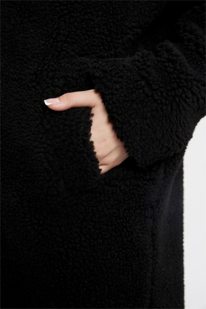 WOMAN Black Regular Fit Faux Fur Coat
