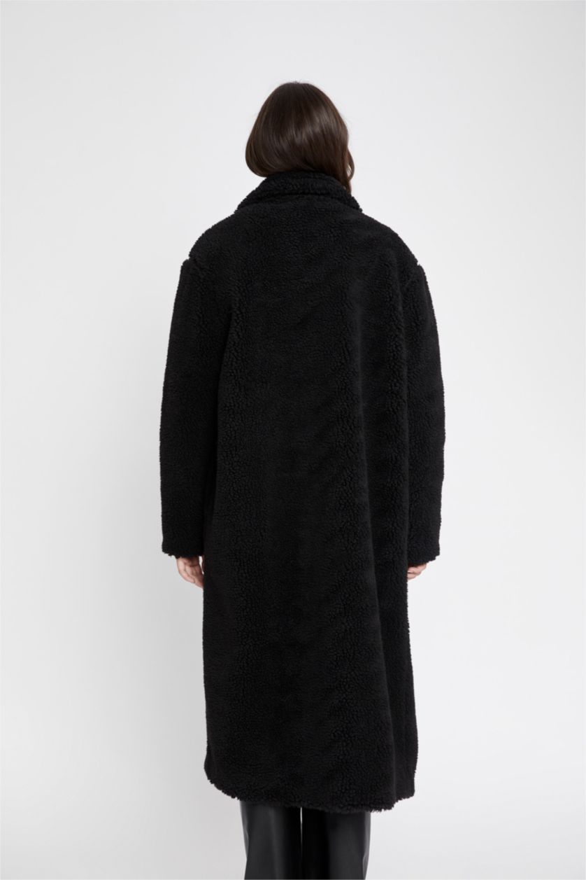 WOMAN Black Regular Fit Faux Fur Coat