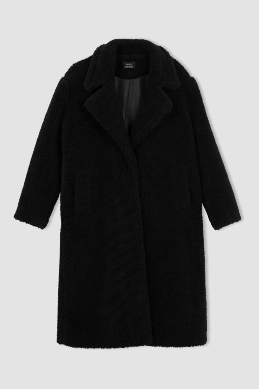 WOMAN Black Regular Fit Faux Fur Coat