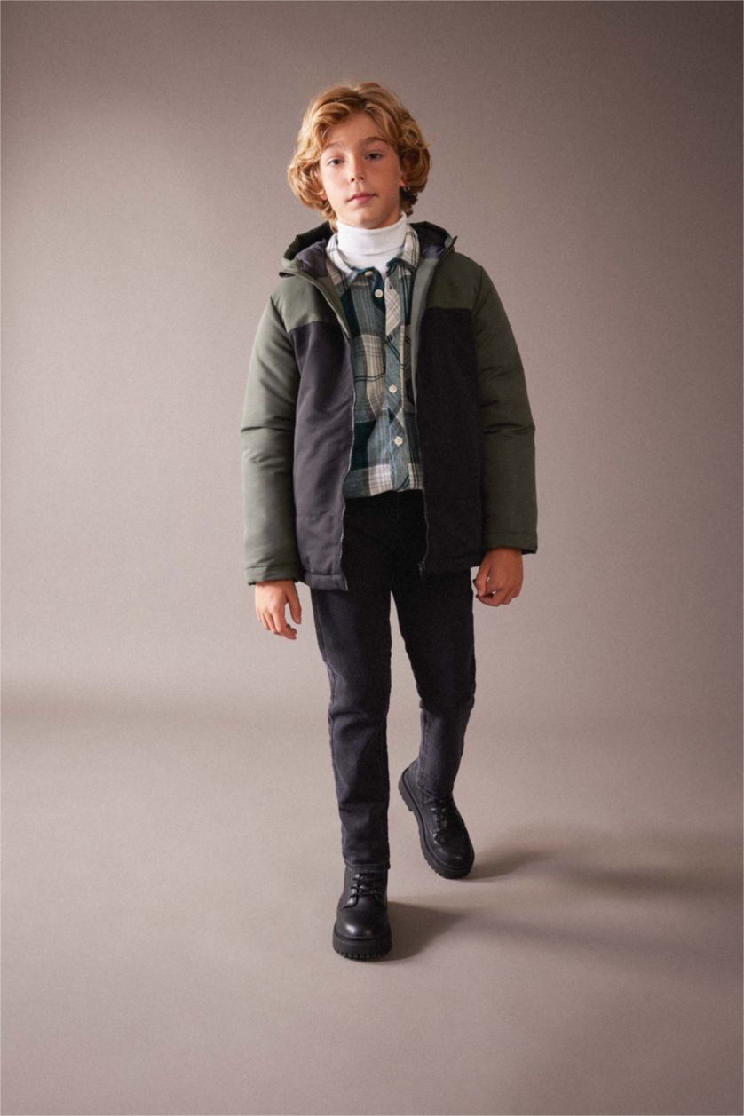 Boys & Teens Black Boy Hooded Water Repellent Puffer Jacket