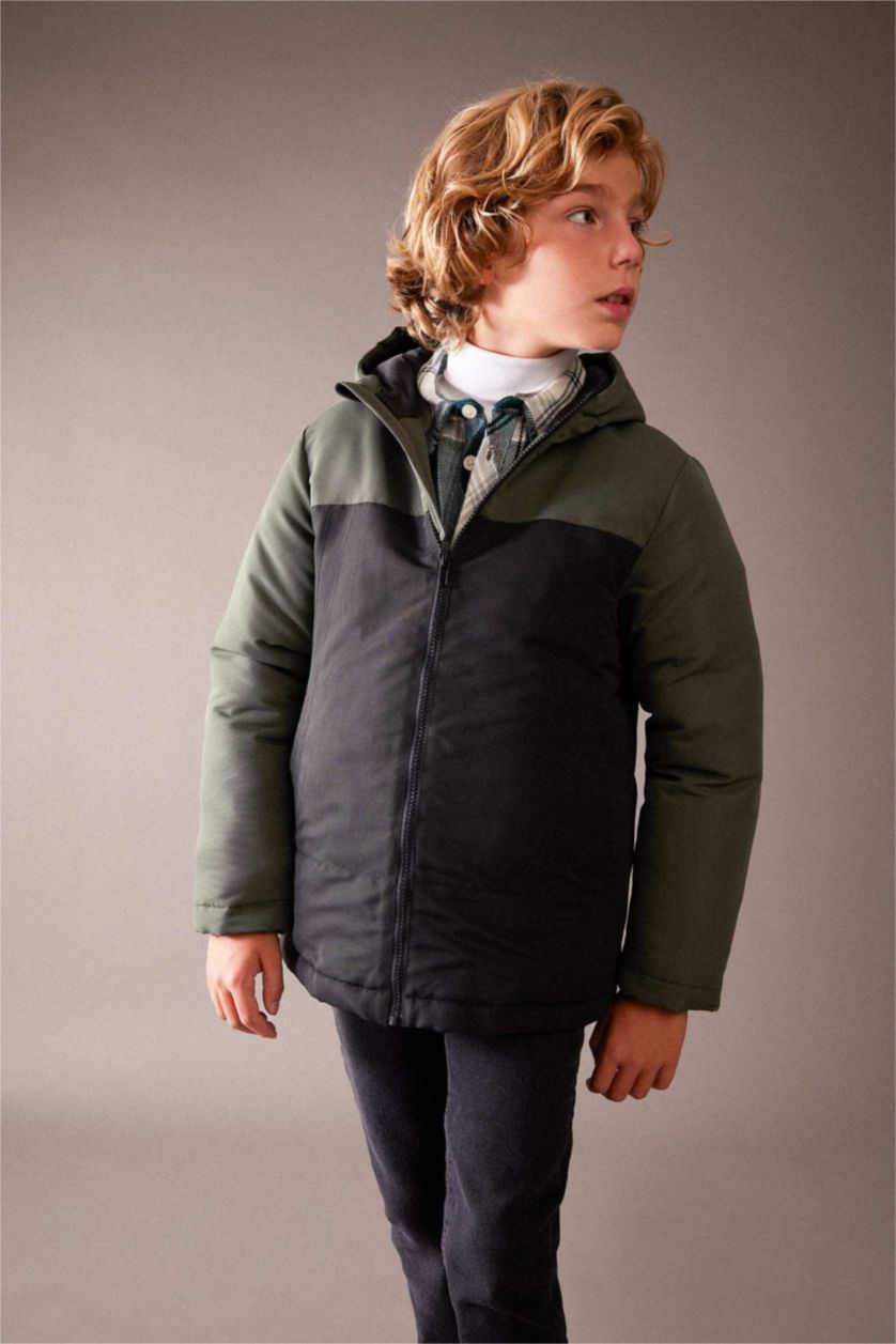 Boys & Teens Black Boy Hooded Water Repellent Puffer Jacket