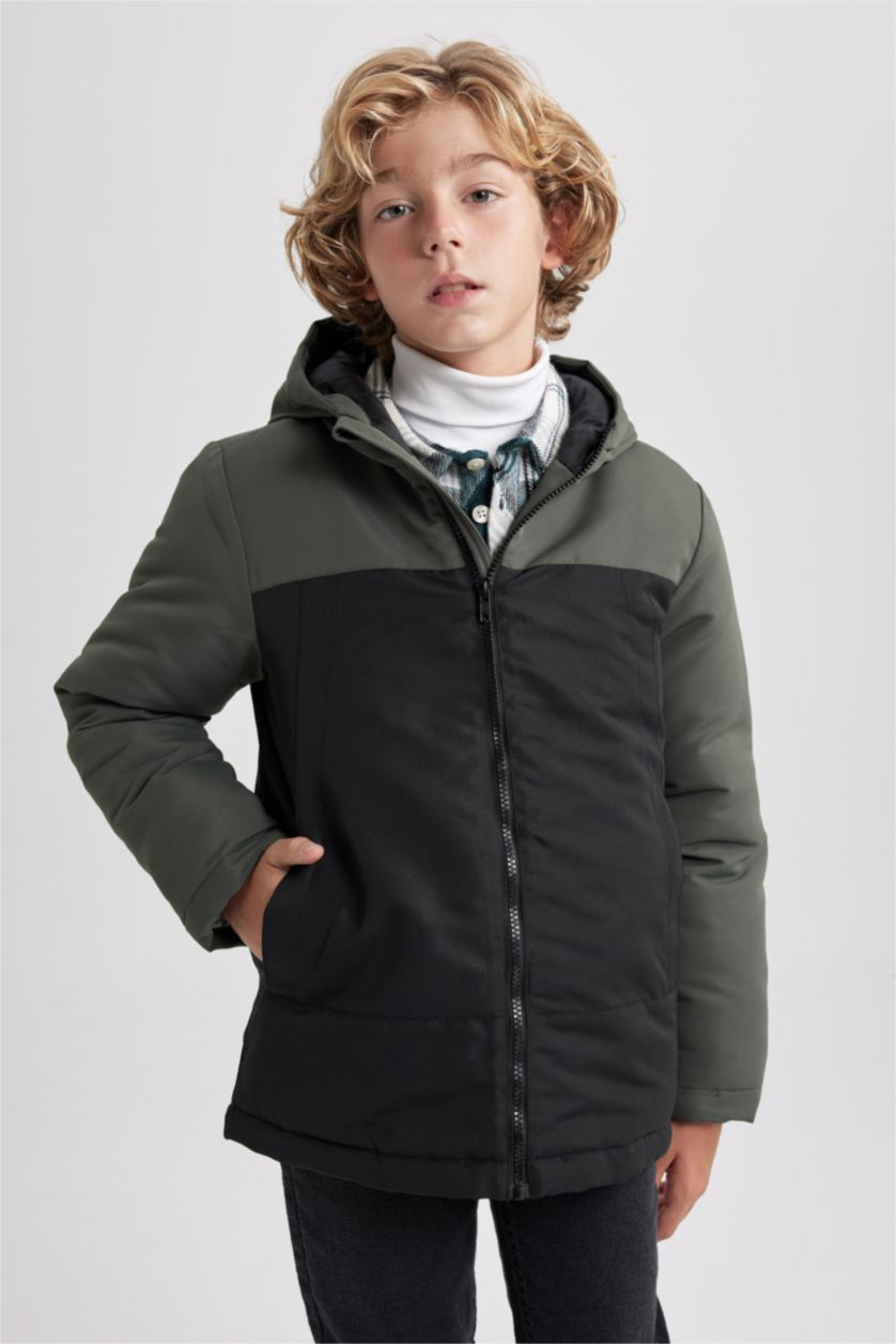 Boys & Teens Black Boy Hooded Water Repellent Puffer Jacket
