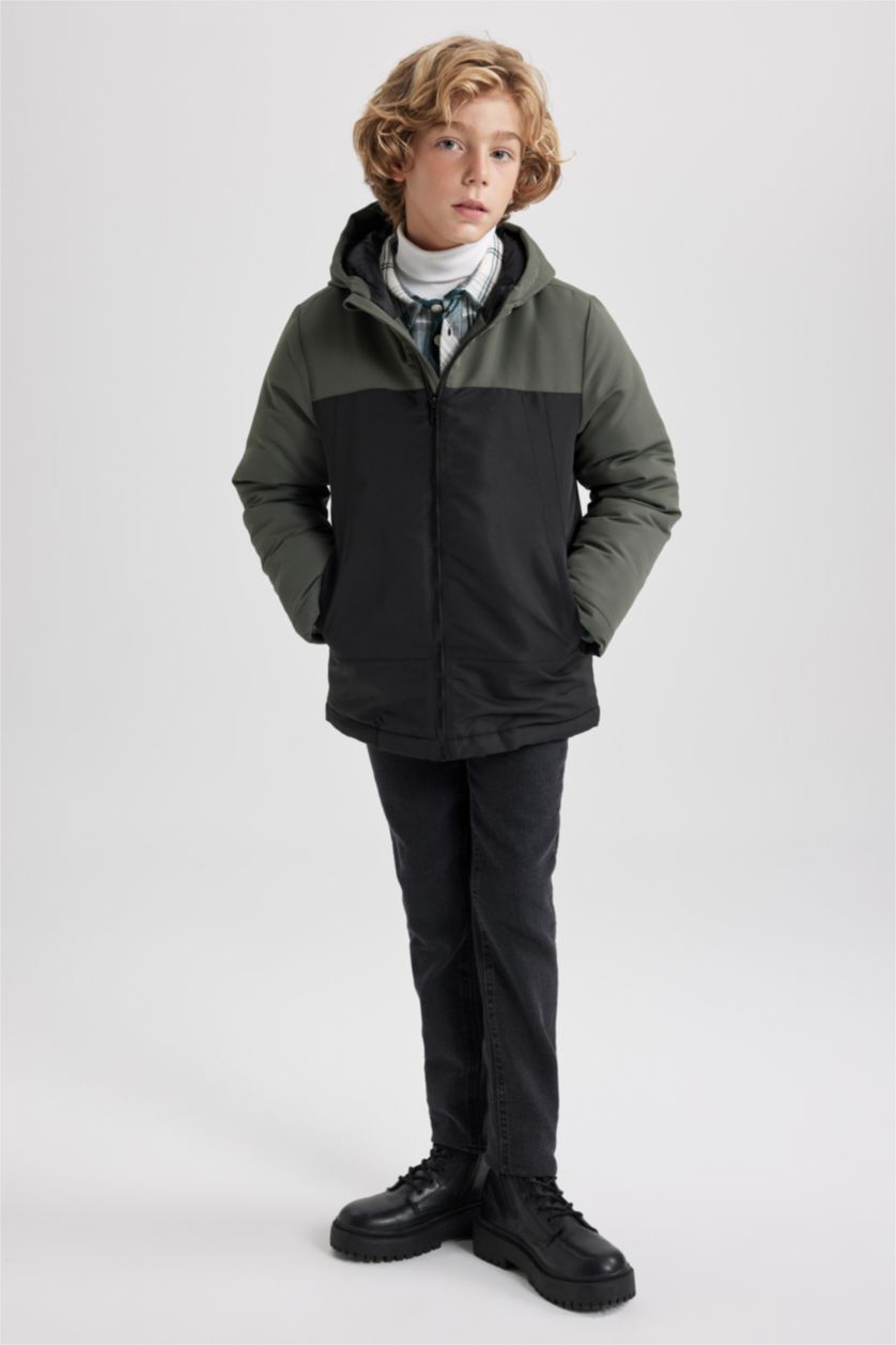 Boys & Teens Black Boy Hooded Water Repellent Puffer Jacket