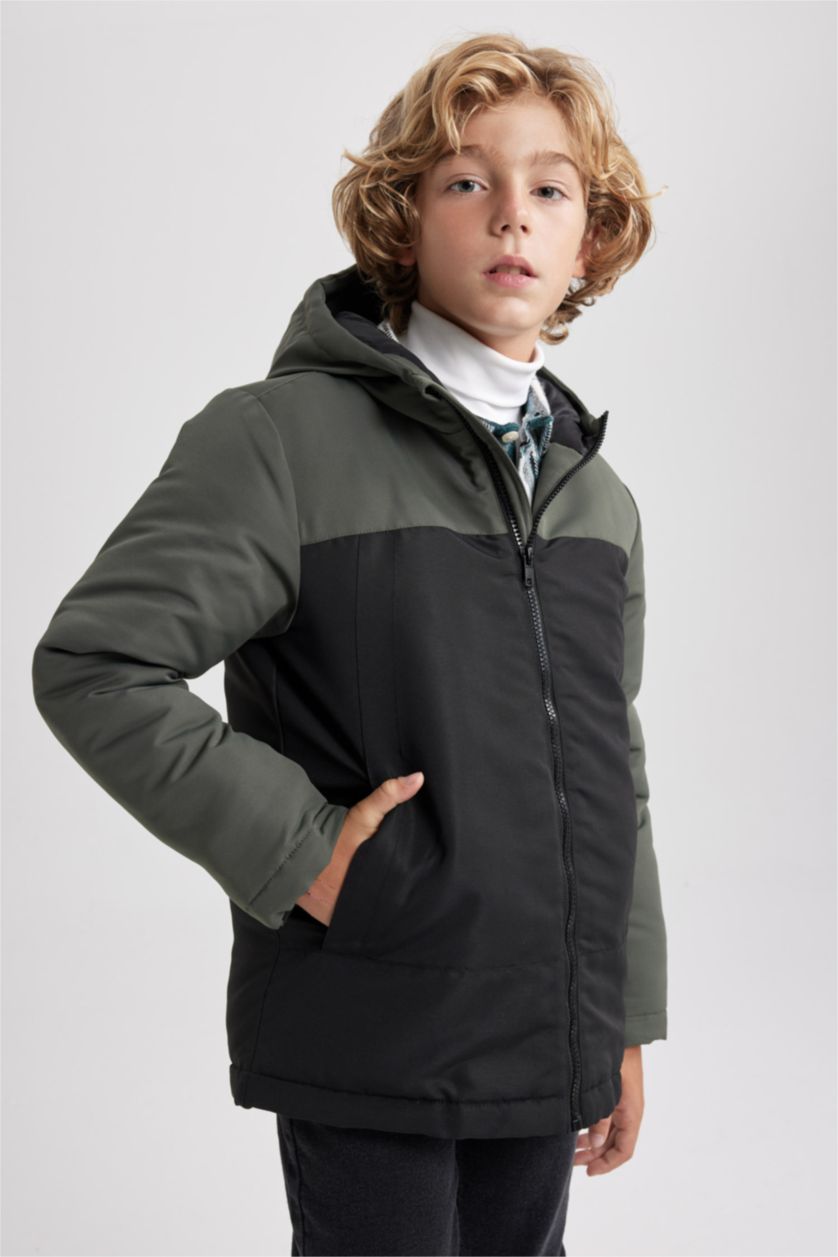 Boys & Teens Black Boy Hooded Water Repellent Puffer Jacket