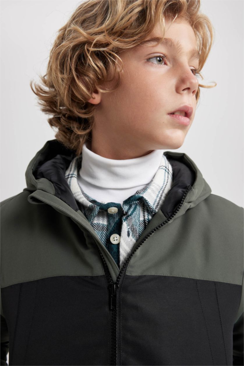 Boys & Teens Black Boy Hooded Water Repellent Puffer Jacket