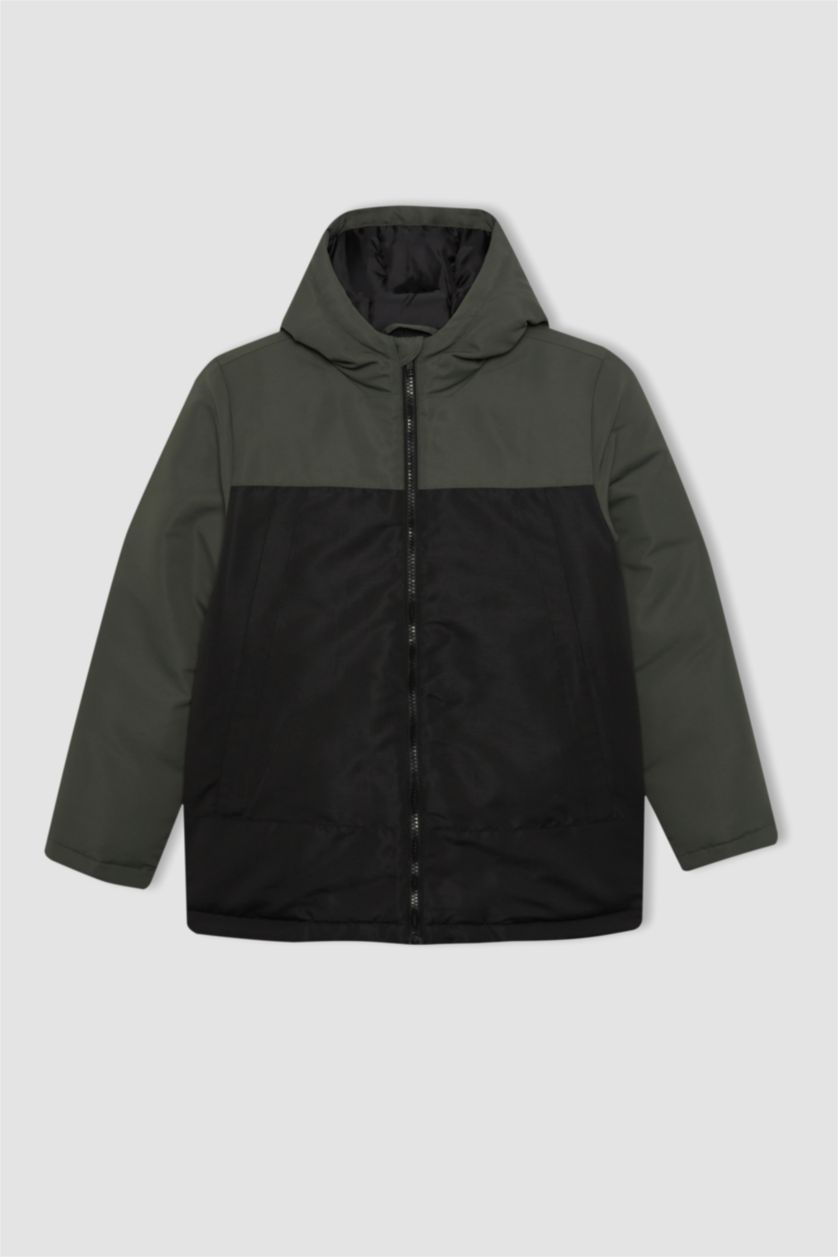 Boys & Teens Black Boy Hooded Water Repellent Puffer Jacket