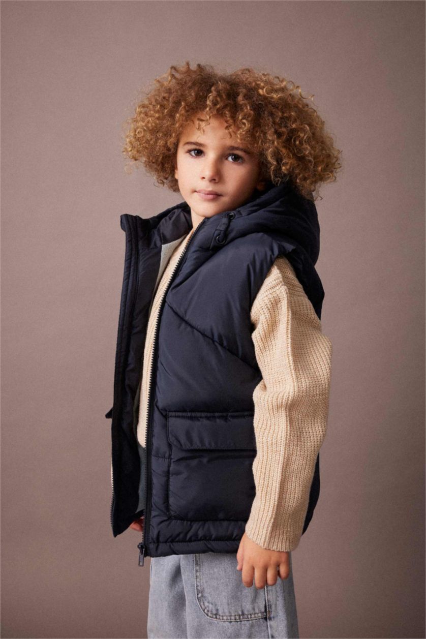 BOYS & TEENS Light Navy Boy Hooded Fleece Lined Puffer Vest