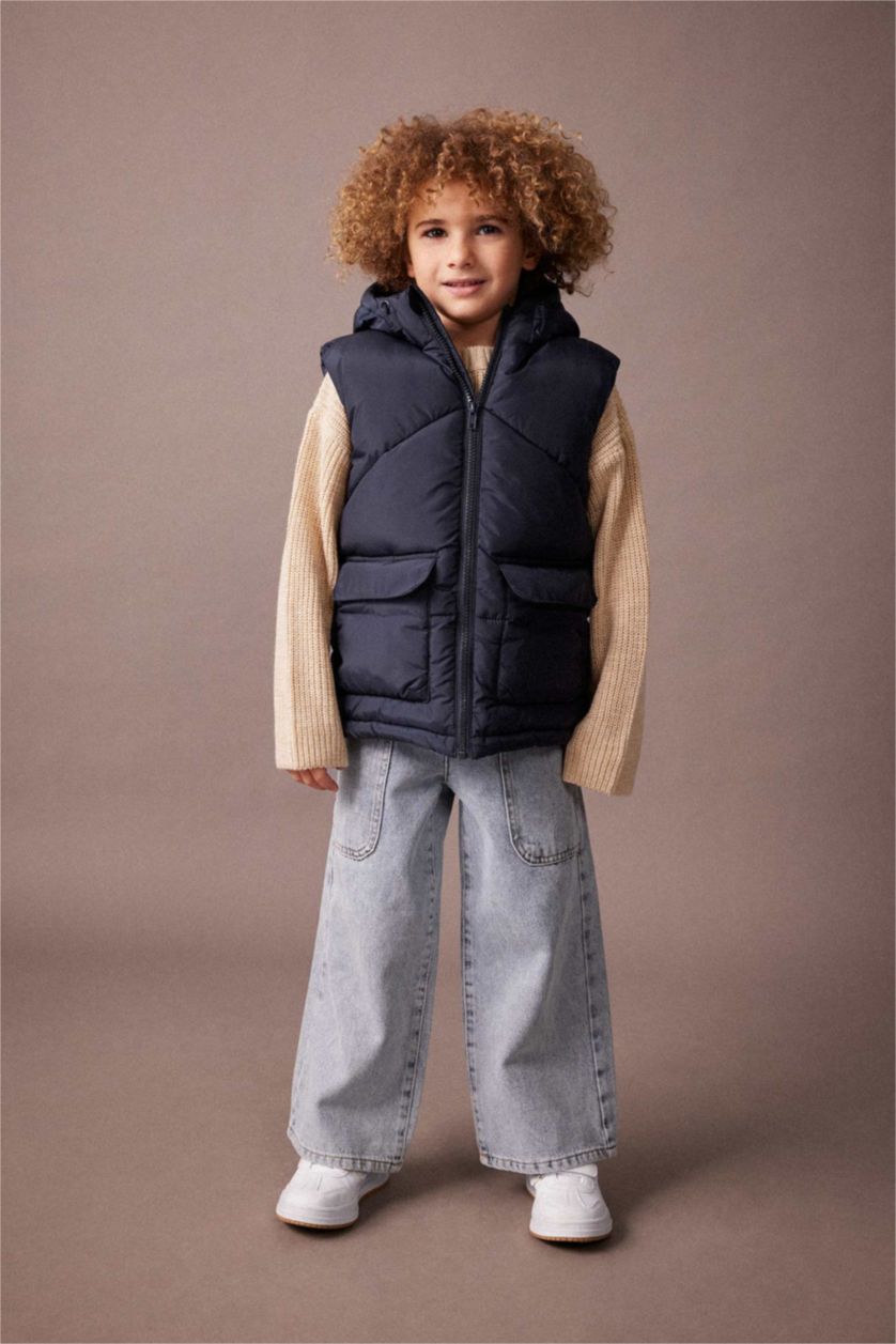 BOYS & TEENS Light Navy Boy Hooded Fleece Lined Puffer Vest