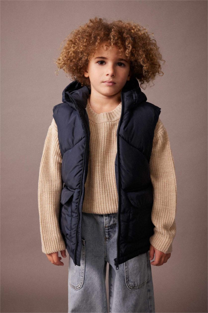 BOYS & TEENS Light Navy Boy Hooded Fleece Lined Puffer Vest