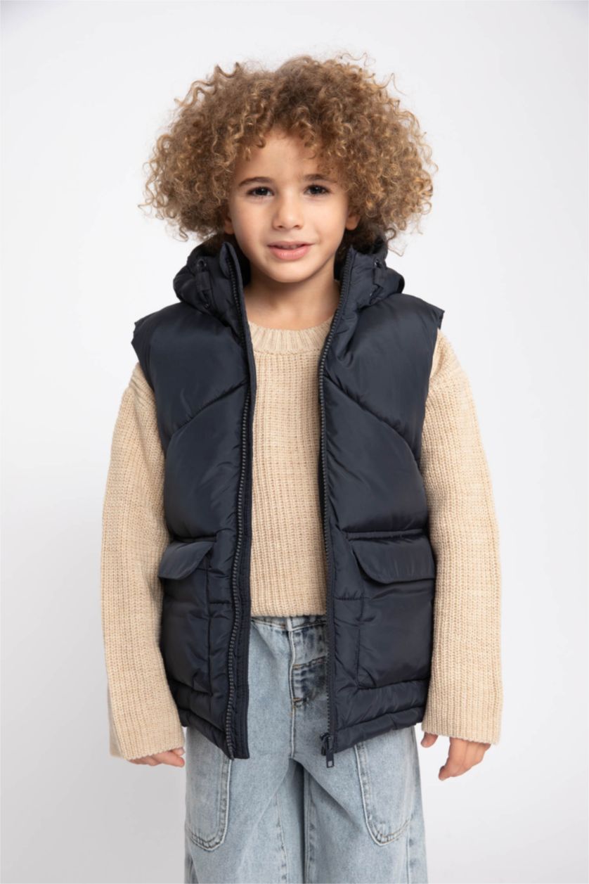 BOYS & TEENS Light Navy Boy Hooded Fleece Lined Puffer Vest
