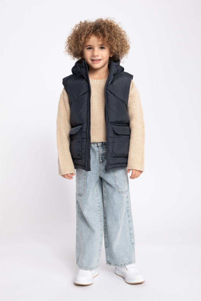BOYS & TEENS Light Navy Boy Hooded Fleece Lined Puffer Vest