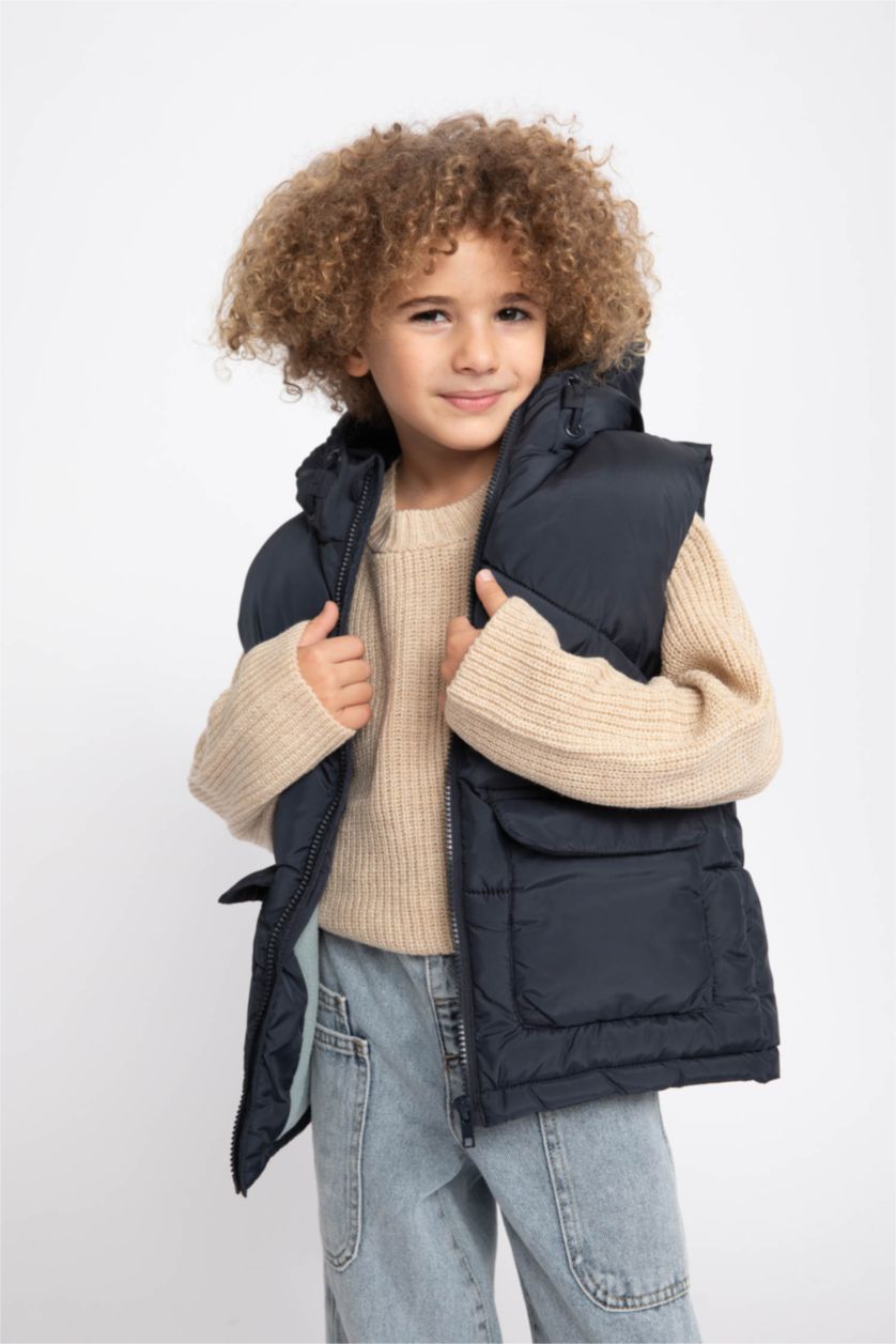 BOYS & TEENS Light Navy Boy Hooded Fleece Lined Puffer Vest