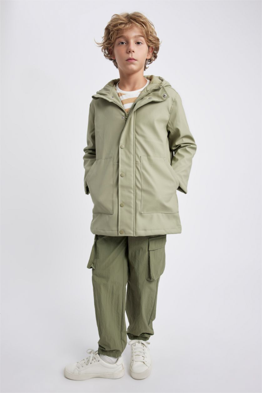 أولاد أخضر معطف مطر ولادي بغطاء للرأس مقاوم للماء