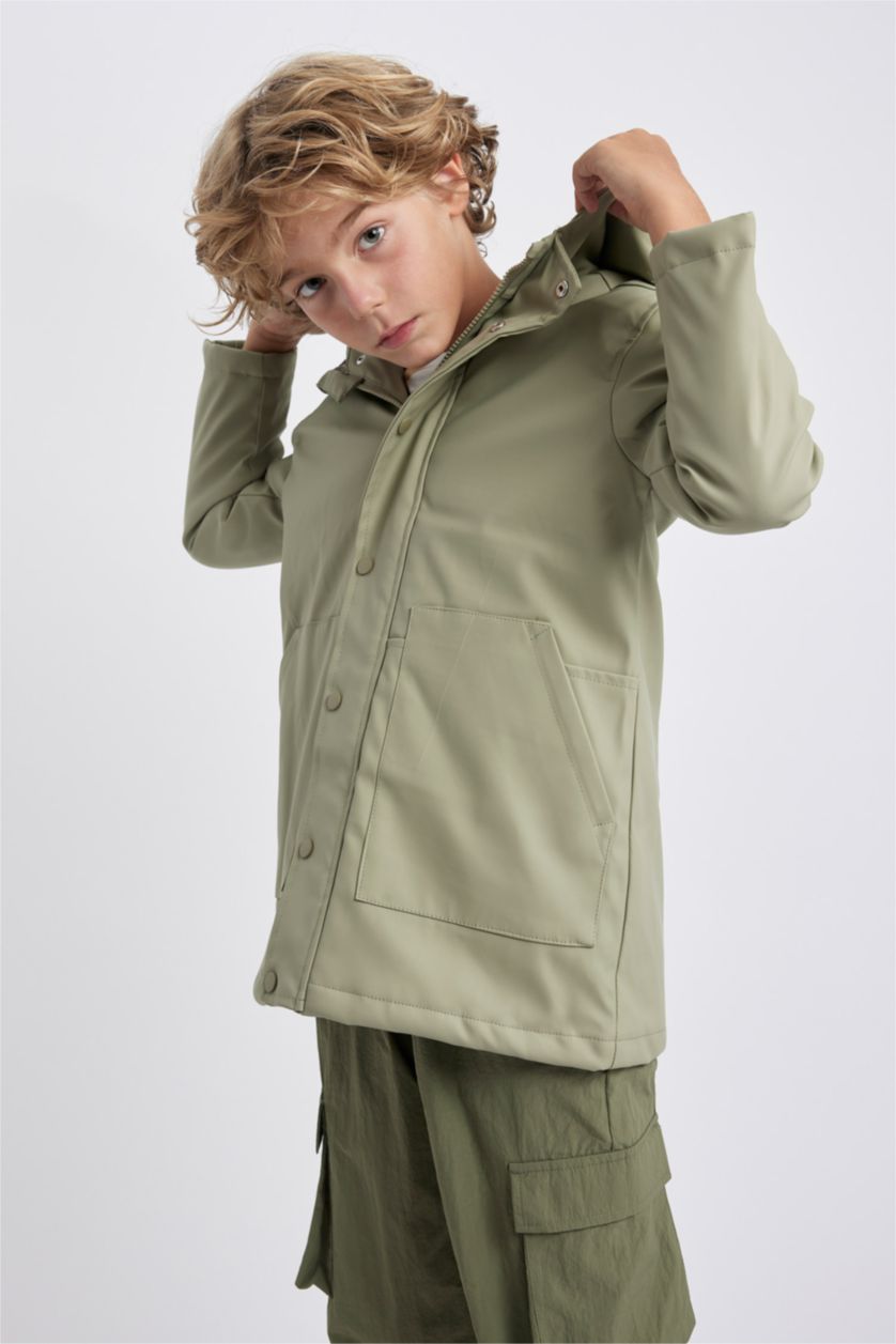 أولاد أخضر معطف مطر ولادي بغطاء للرأس مقاوم للماء