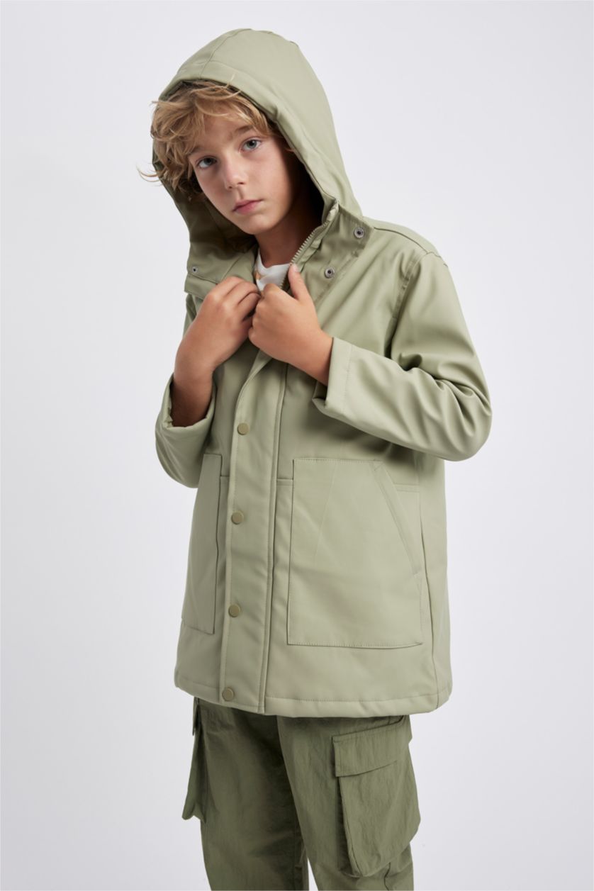 أولاد أخضر معطف مطر ولادي بغطاء للرأس مقاوم للماء