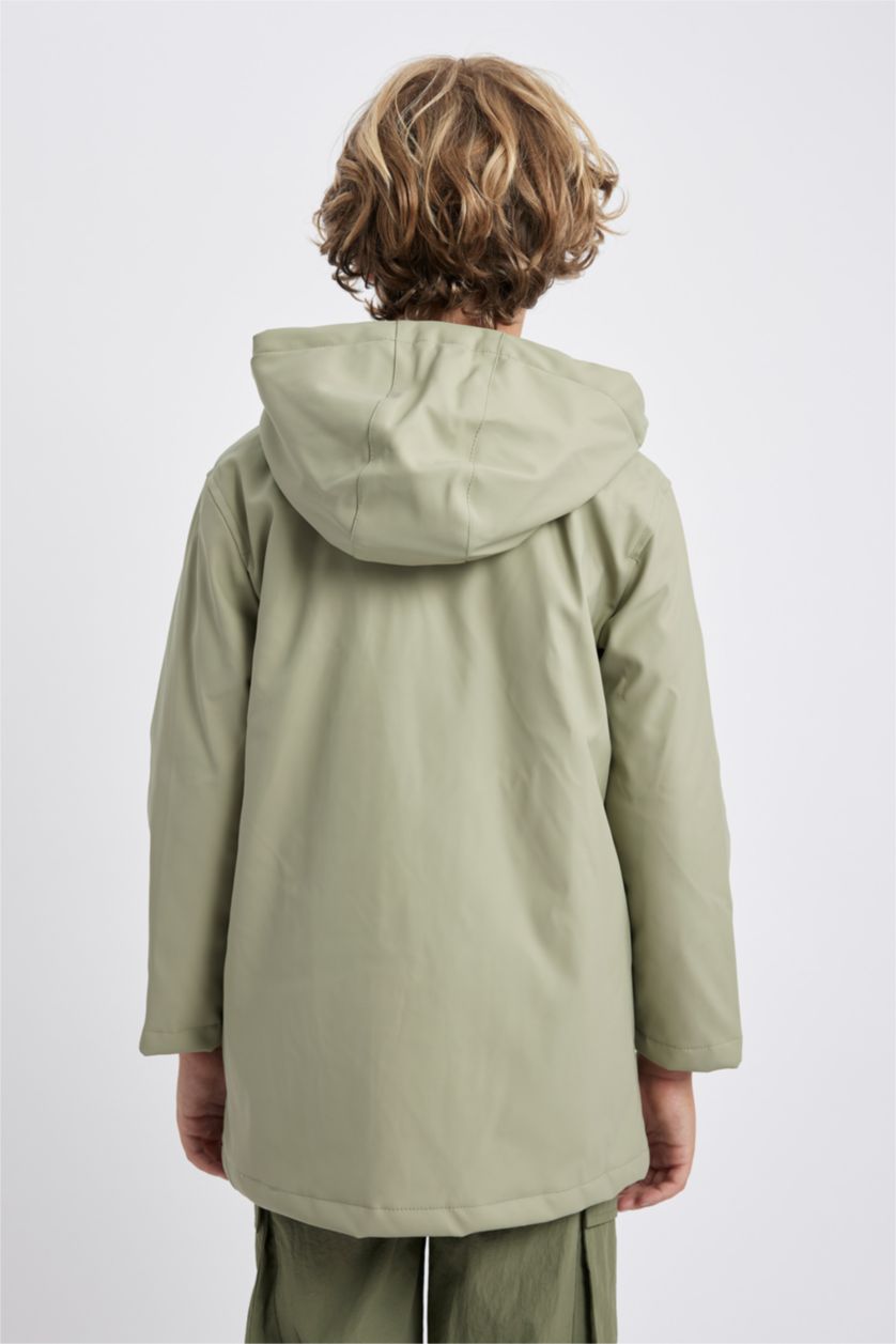 أولاد أخضر معطف مطر ولادي بغطاء للرأس مقاوم للماء