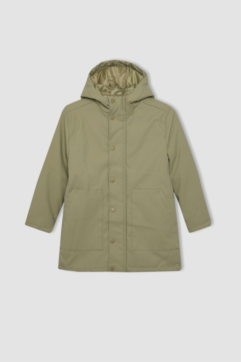 أولاد أخضر معطف مطر ولادي بغطاء للرأس مقاوم للماء