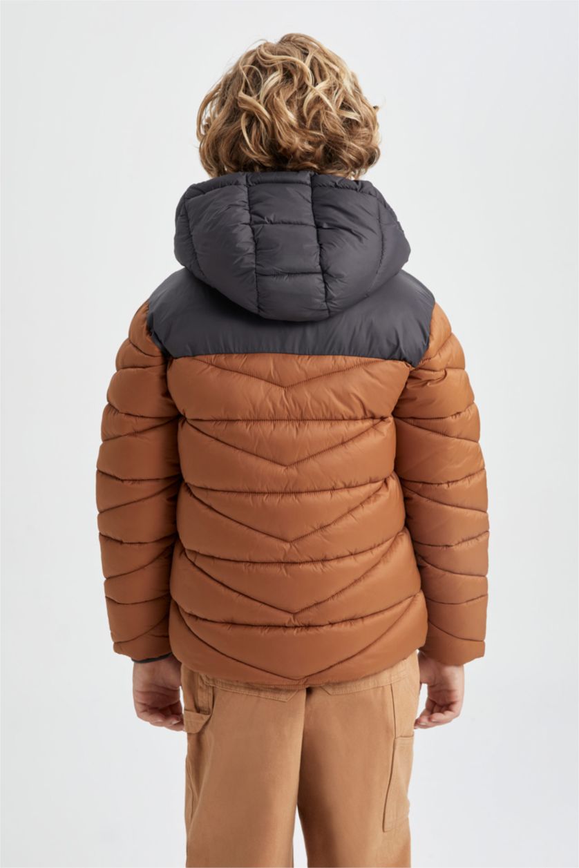 BOYS & TEENS Light Brown Boy Hooded Fleece Lined Puffer Jacket