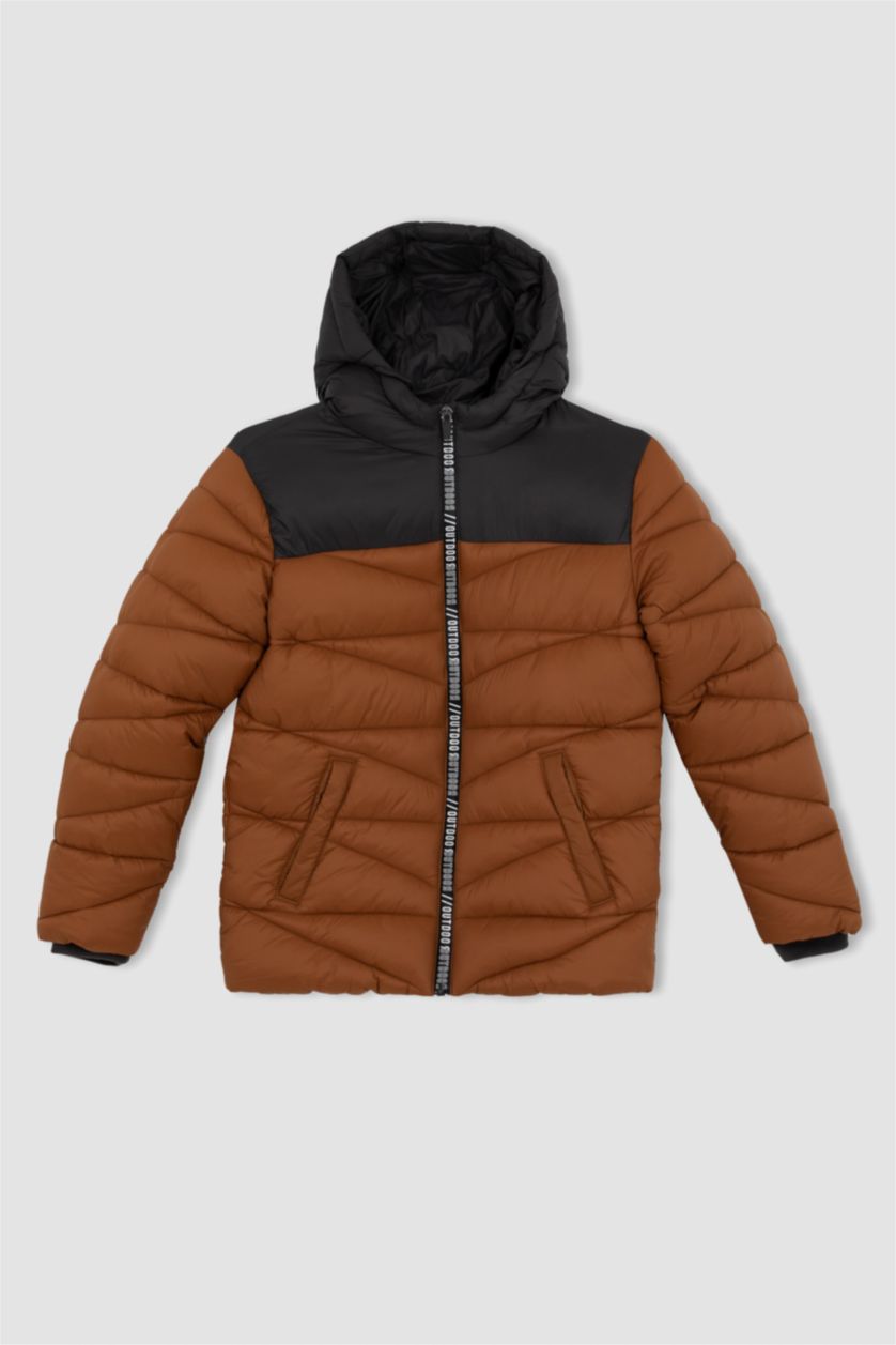 BOYS & TEENS Light Brown Boy Hooded Fleece Lined Puffer Jacket