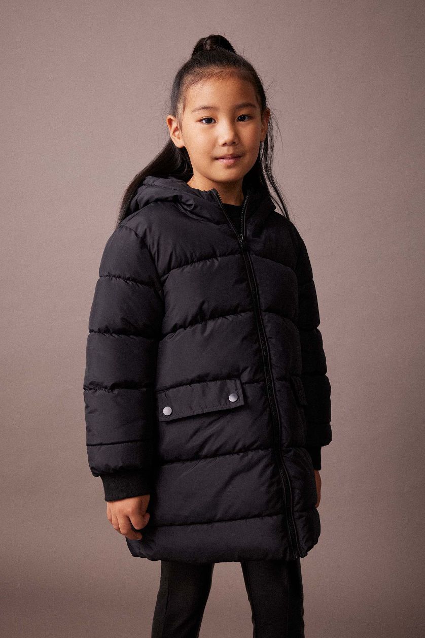Девочки и подростки Черный Куртка водоотталкивающая с капюшоном для девочек, Школьная коллекция