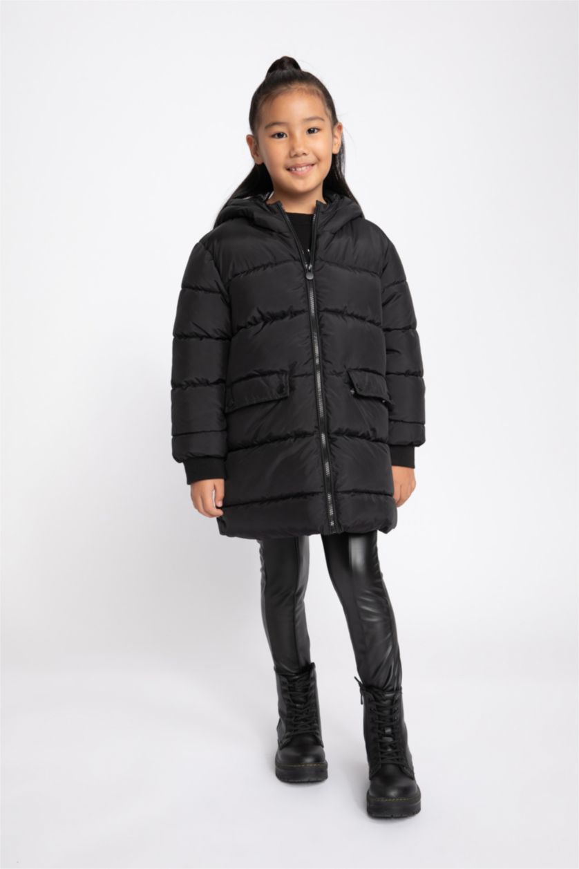 Девочки и подростки Черный Куртка водоотталкивающая с капюшоном для девочек, Школьная коллекция