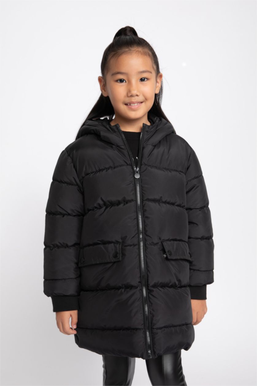 Девочки и подростки Черный Куртка водоотталкивающая с капюшоном для девочек, Школьная коллекция