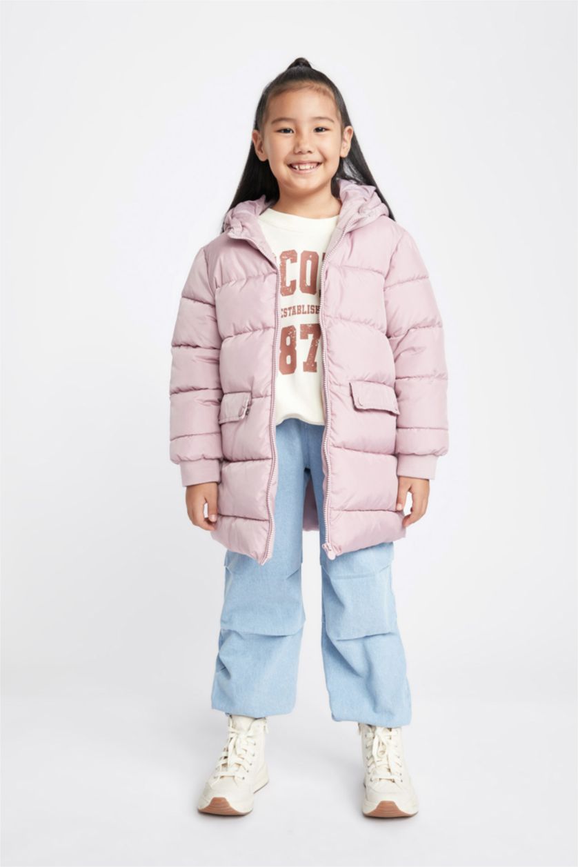 GIRLS & TEENS Pink Girl Hooded Long Puffer Jacket