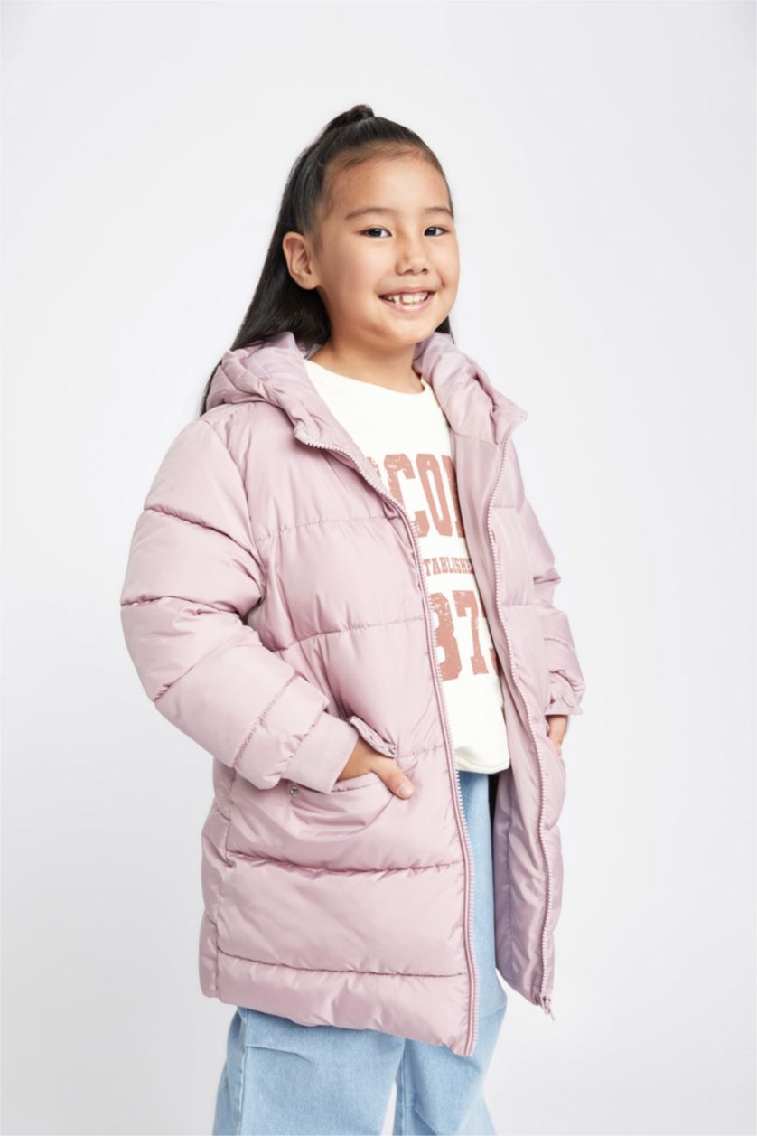 GIRLS & TEENS Pink Girl Hooded Long Puffer Jacket
